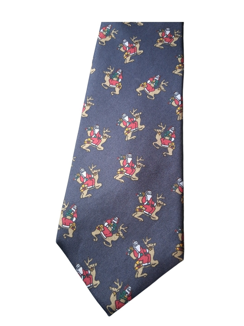 Vintage Santa Clause Neck Tie/ %100 Silk/Navy Blue/Mens Christmas Tie
